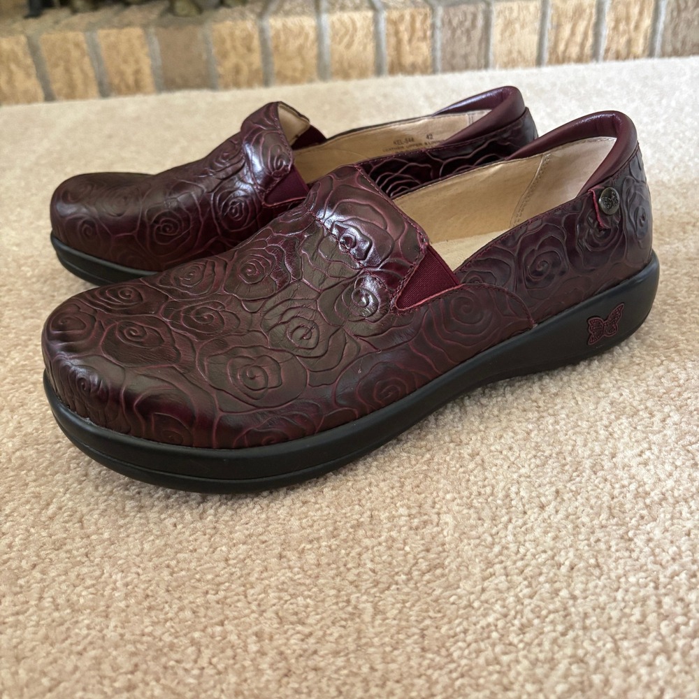 Alegria Keli Burgundy Rose Embossed Leather Professional Clogs EU 42 US 11